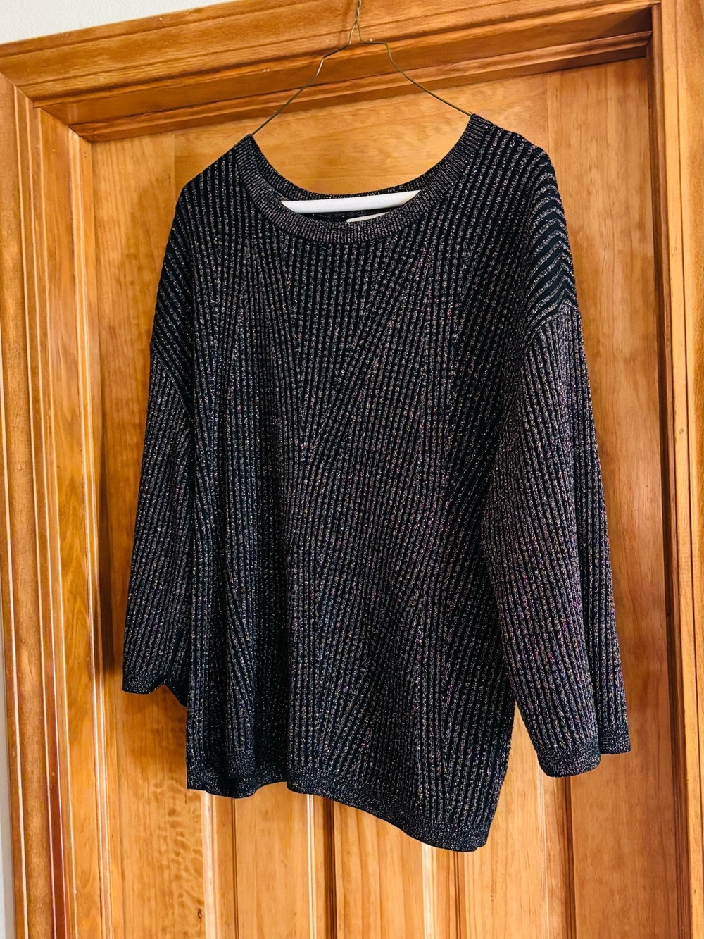 Ava & Viv Black Metallic Ribbed Knit Sweater